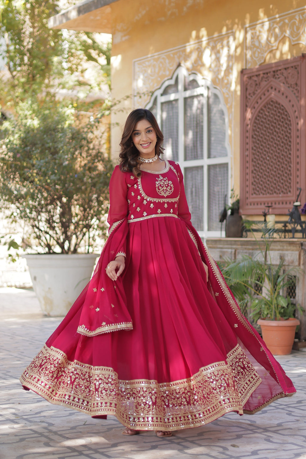 Soumi Pink Georgette Embroidered Anarkali Gown Set
