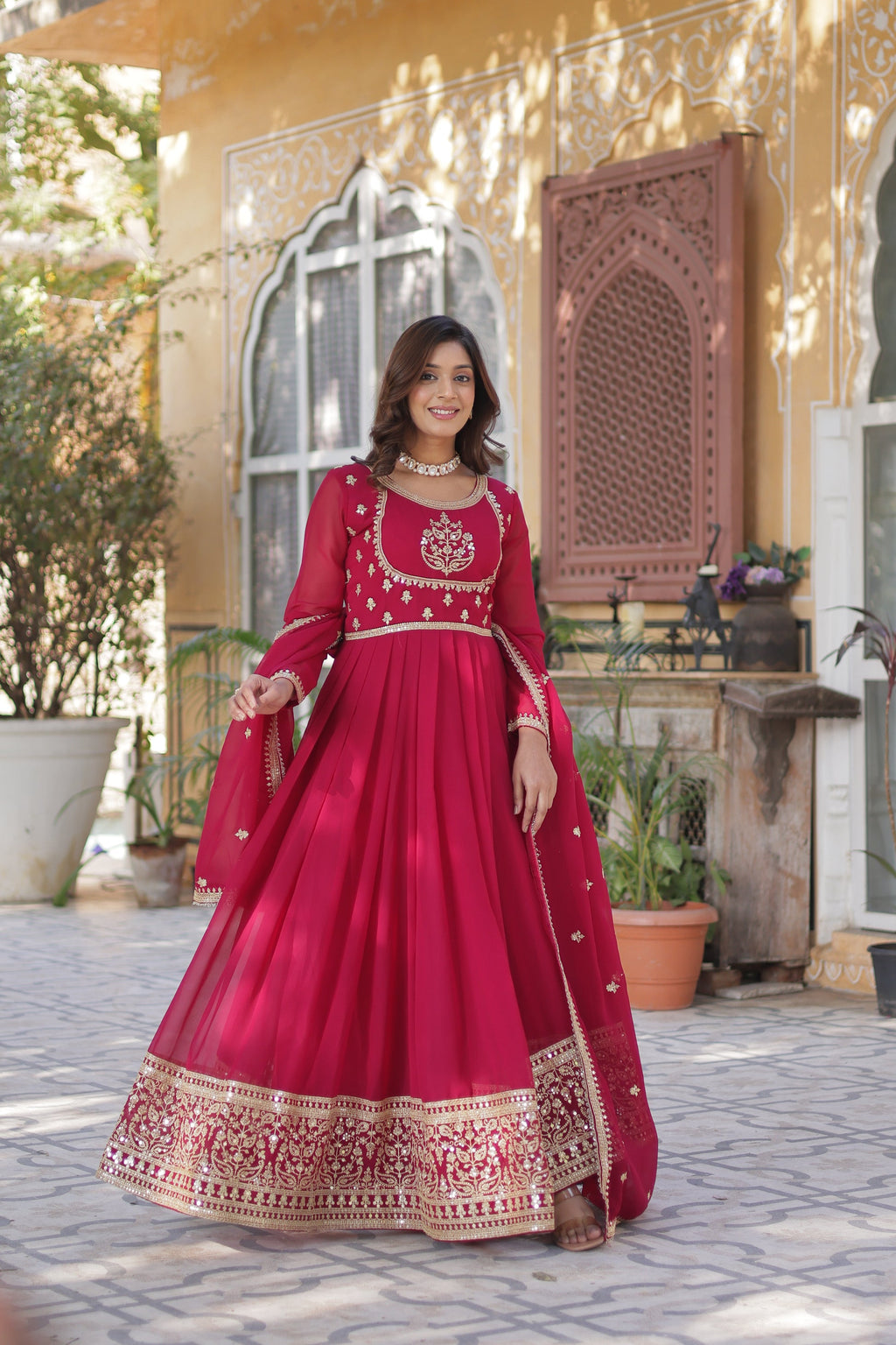 Soumi Pink Georgette Embroidered Anarkali Gown Set