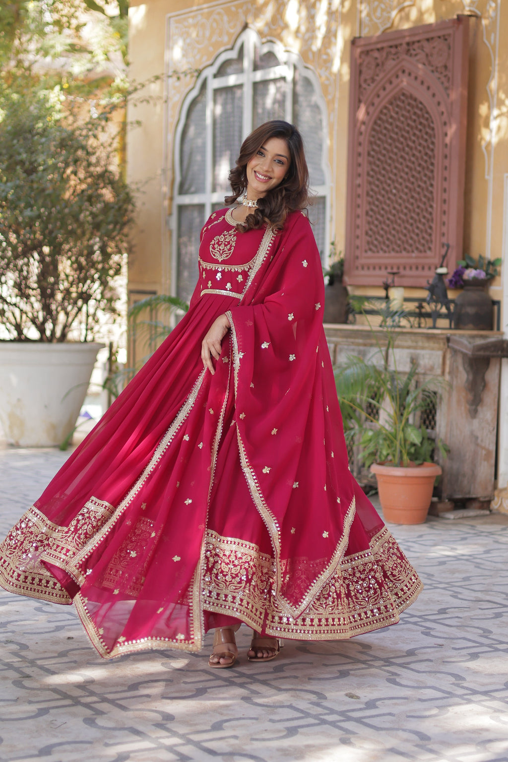 Soumi Pink Georgette Embroidered Anarkali Gown Set
