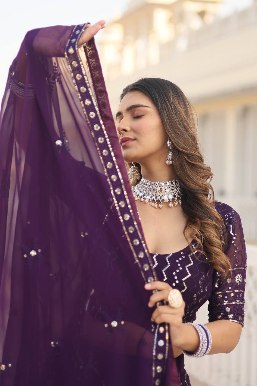 Nitya purple sequins embroidered lehenga set