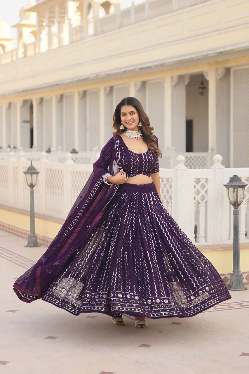Nitya purple sequins embroidered lehenga set