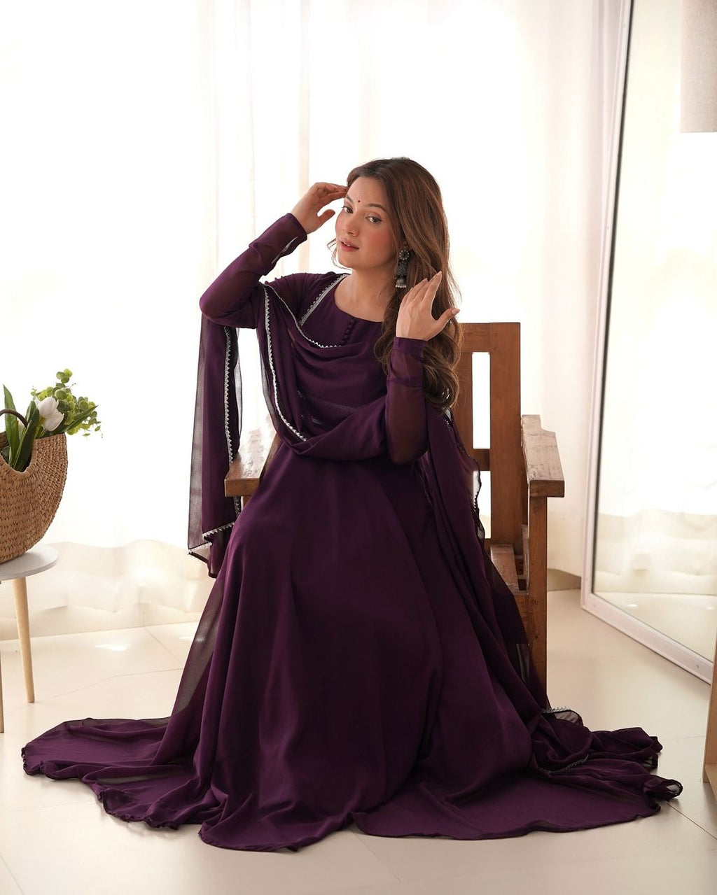 Wine georgette Srinika designer Anarkali suit