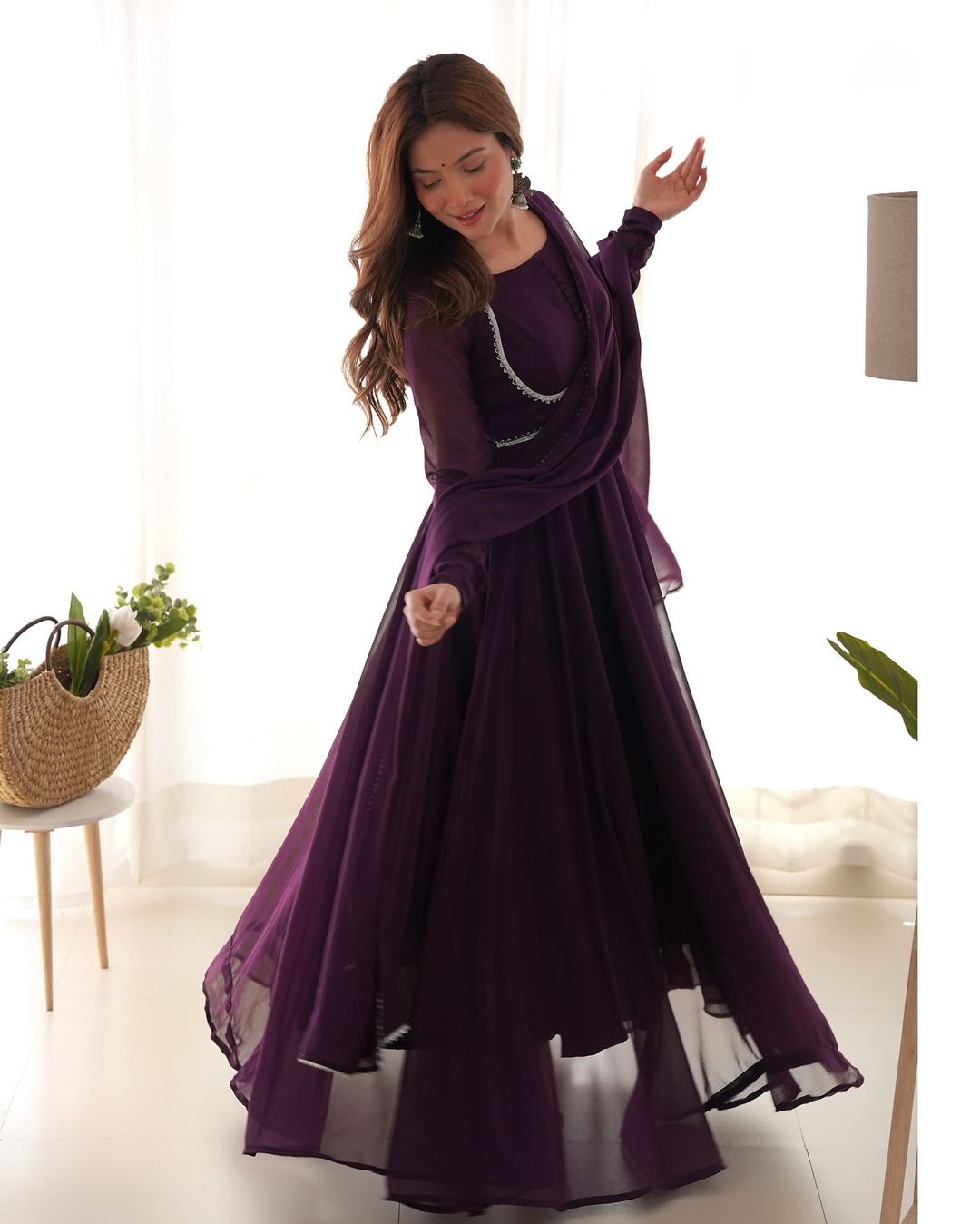 Wine georgette Srinika designer Anarkali suit