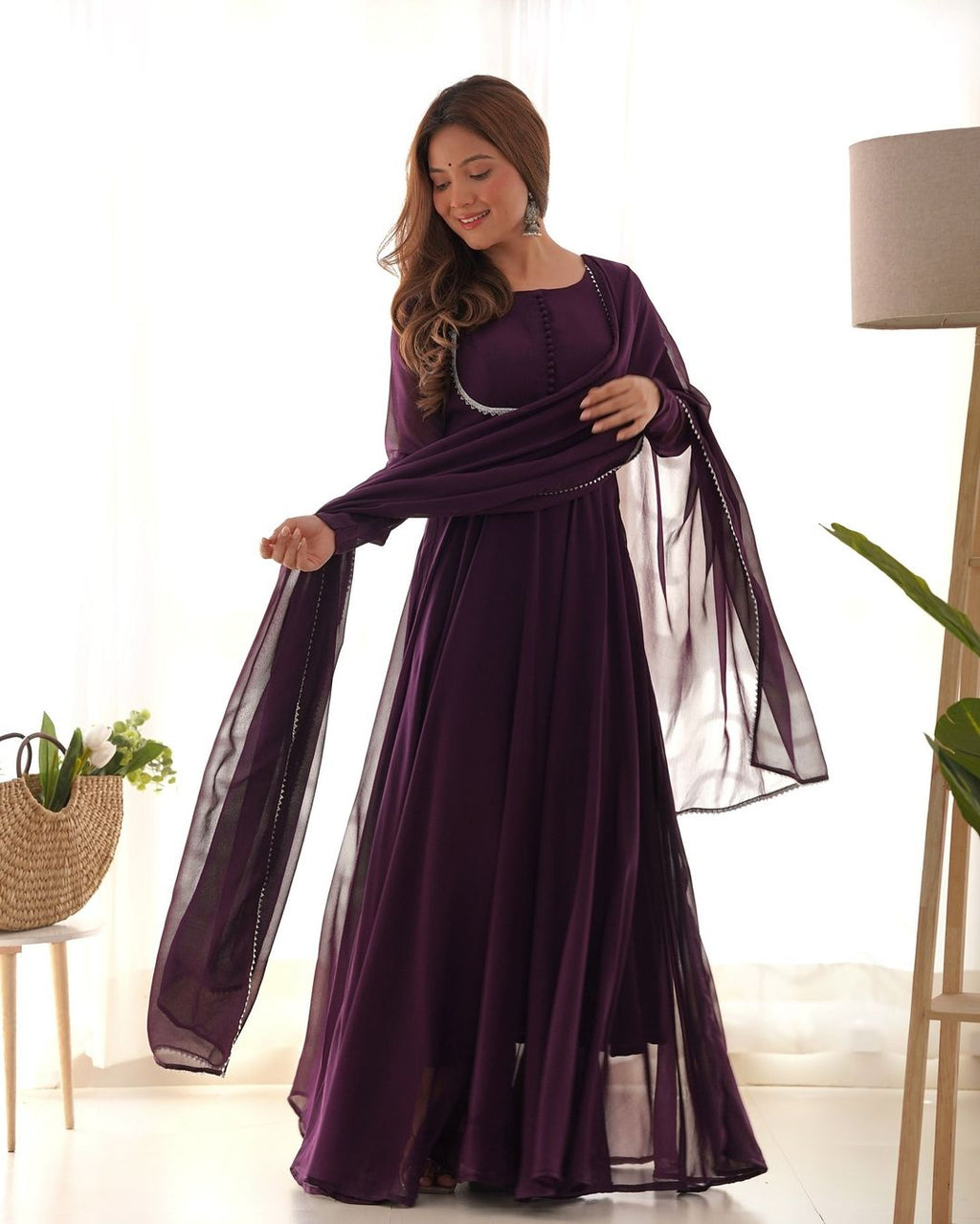Wine georgette Srinika designer Anarkali suit