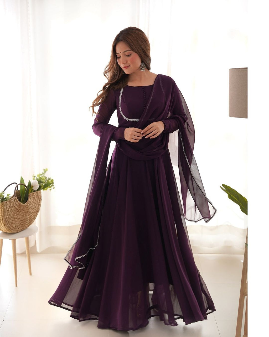 Wine georgette Srinika designer Anarkali suit