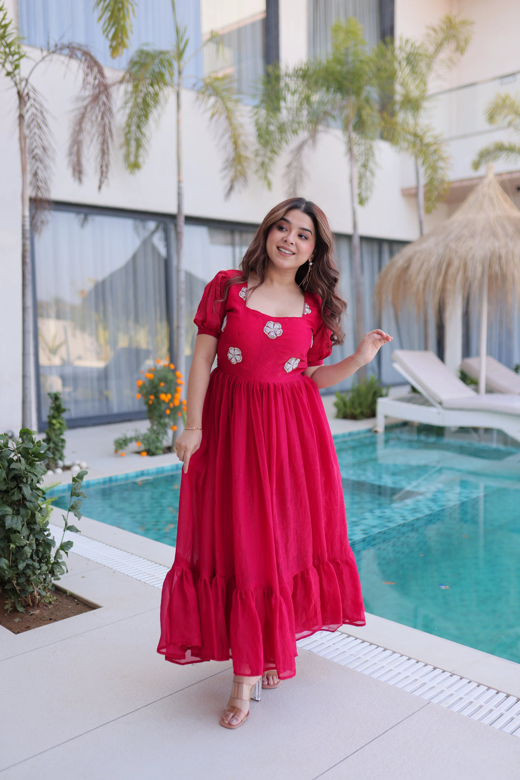 Sruvika Pink Color Fendi Silk With Beads Embroidered Work Gown