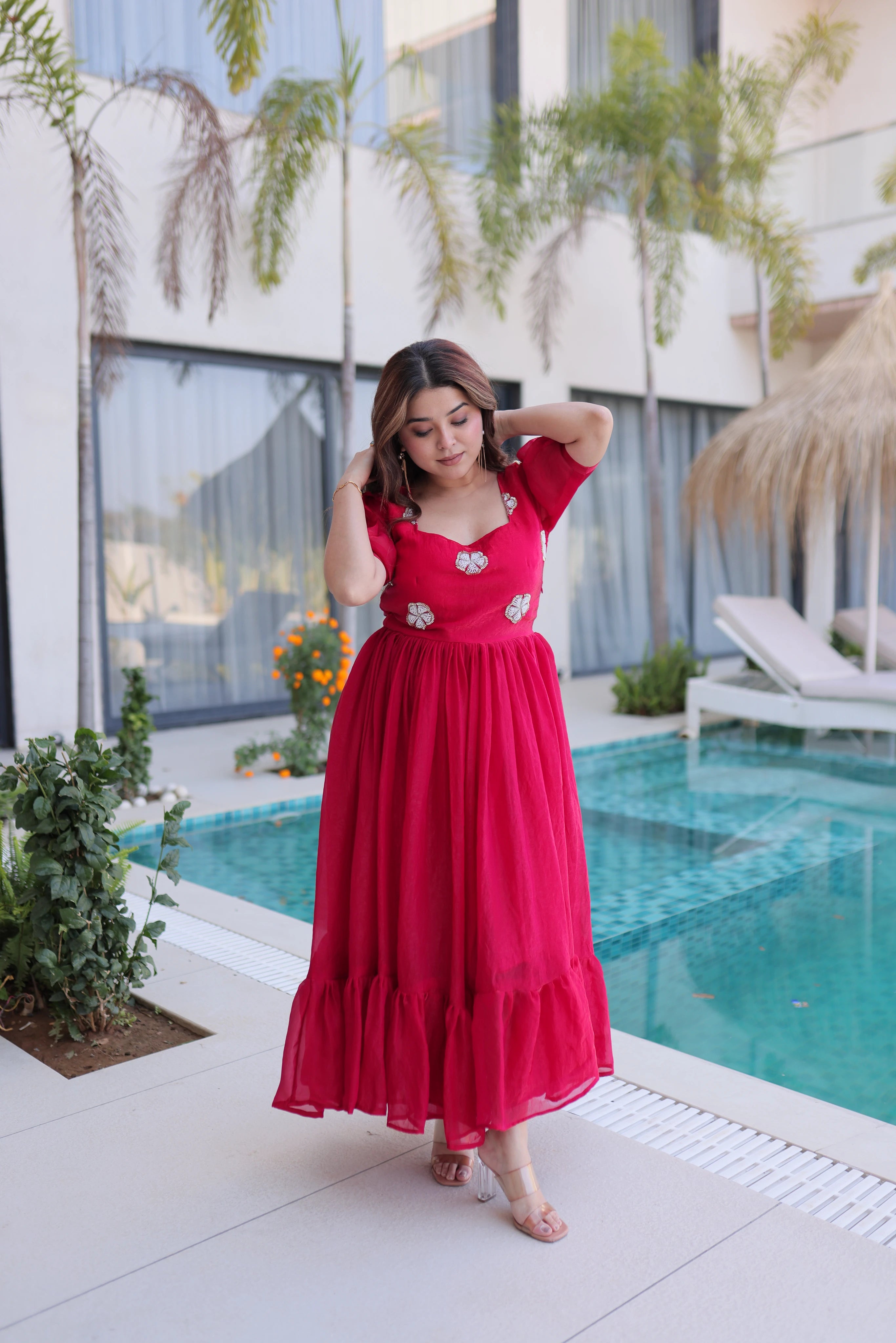 Sruvika Pink Color Fendi Silk With Beads Embroidered Work Gown