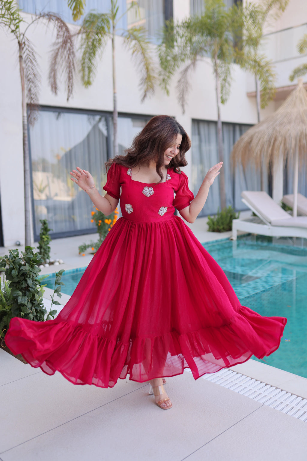 Sruvika Pink Color Fendi Silk With Beads Embroidered Work Gown