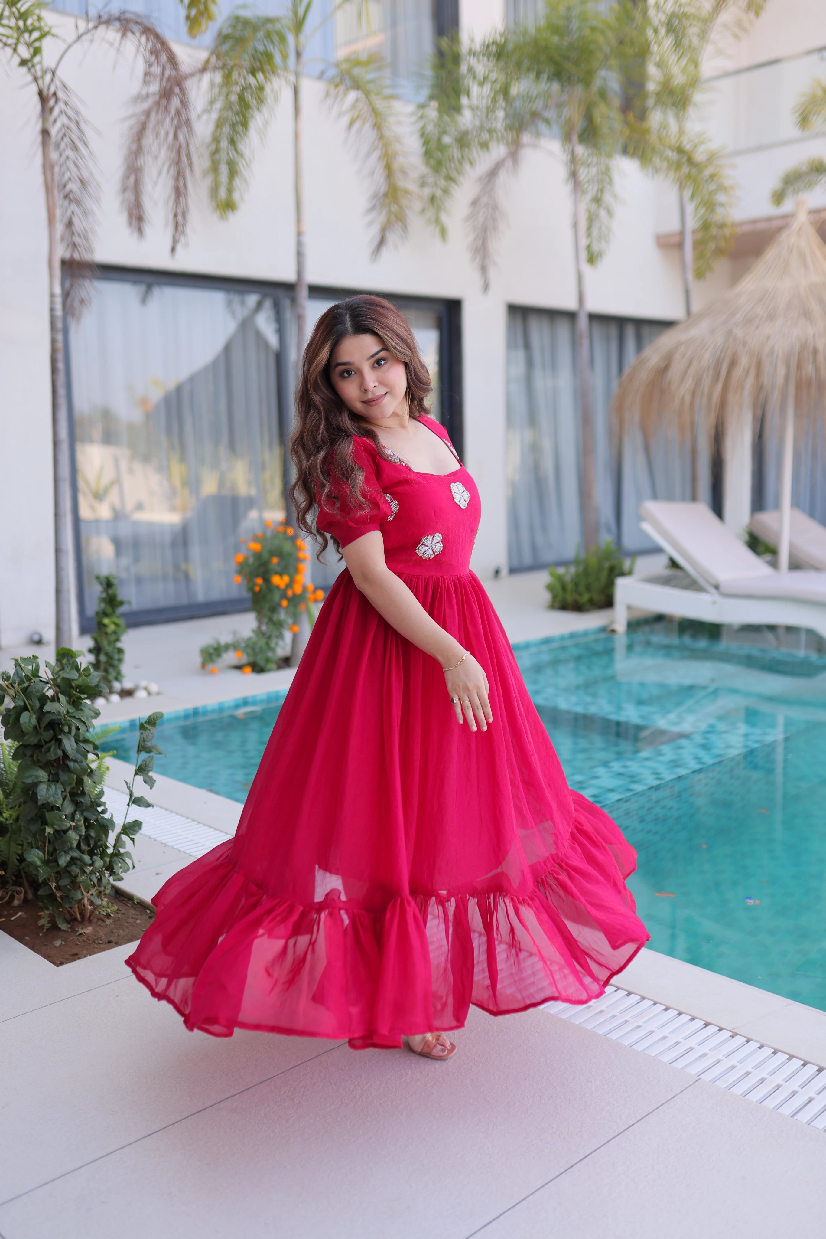 Sruvika Pink Color Fendi Silk With Beads Embroidered Work Gown