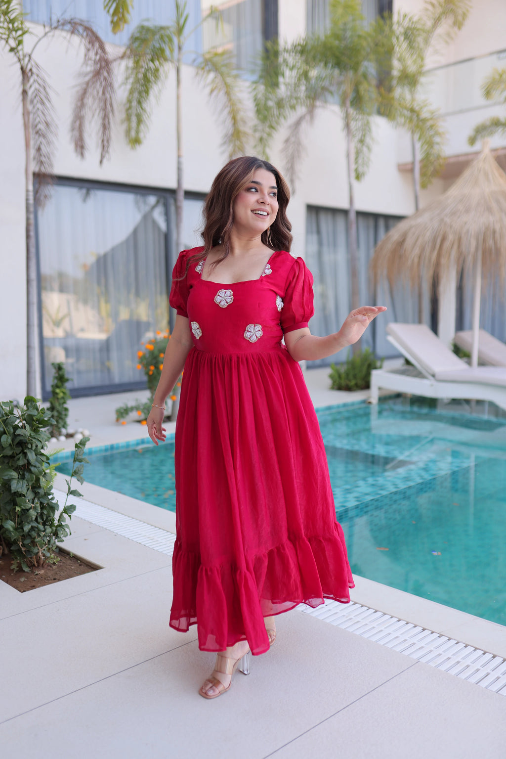 Sruvika Pink Color Fendi Silk With Beads Embroidered Work Gown