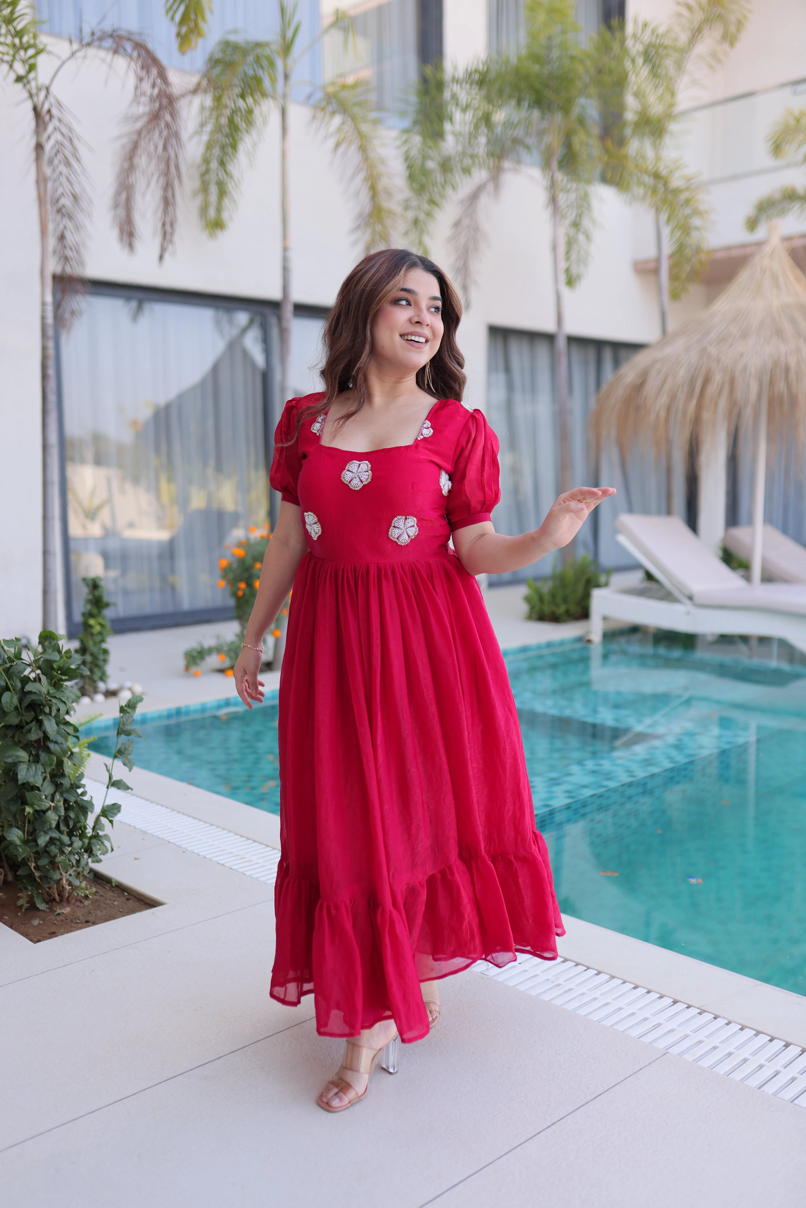 Sruvika Pink Color Fendi Silk With Beads Embroidered Work Gown