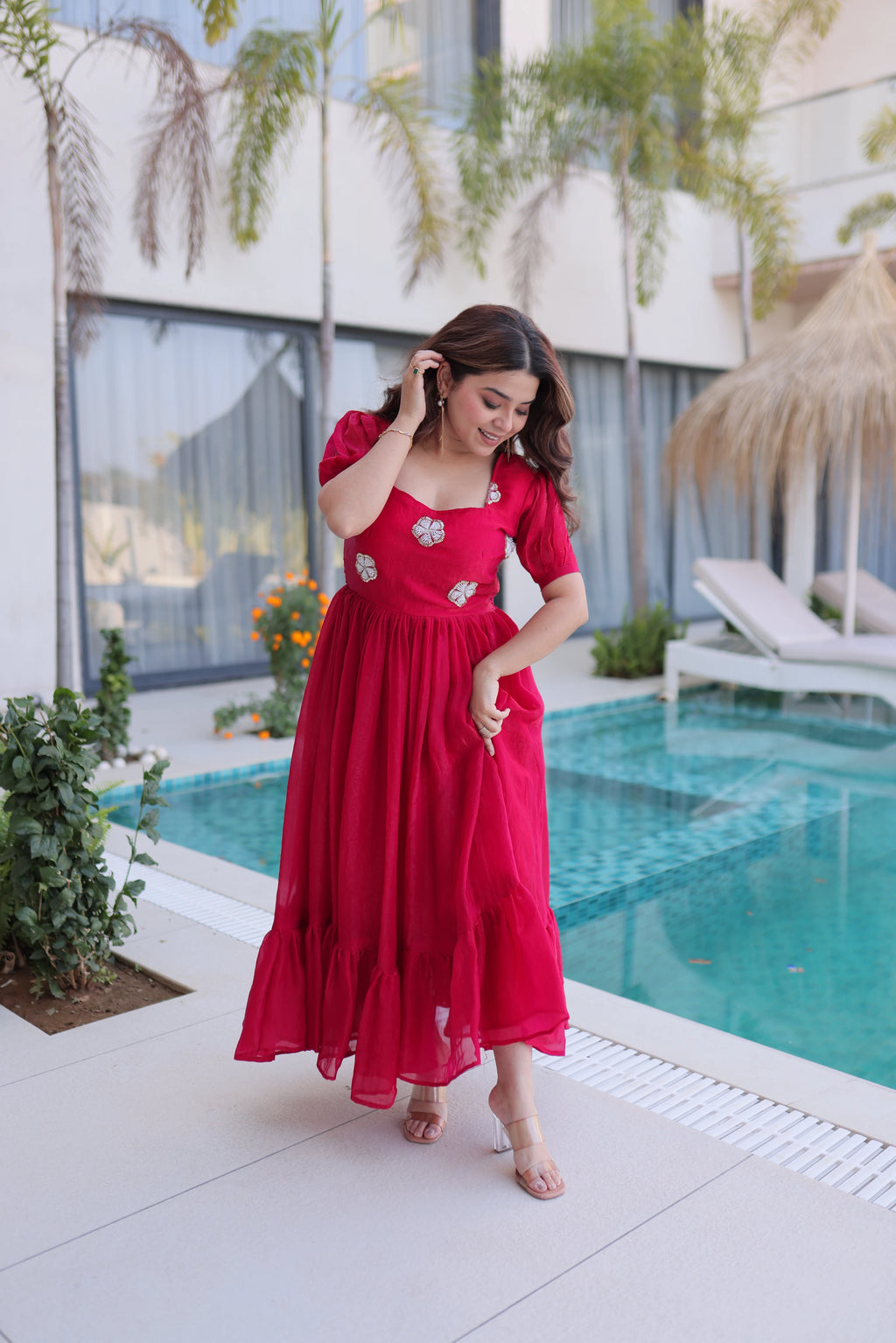 Sruvika Pink Color Fendi Silk With Beads Embroidered Work Gown