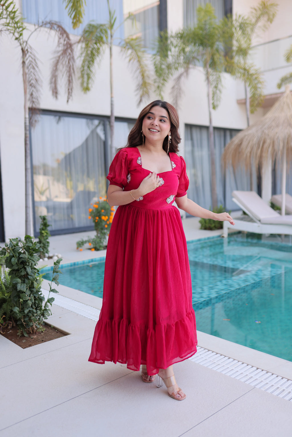 Sruvika Pink Color Fendi Silk With Beads Embroidered Work Gown