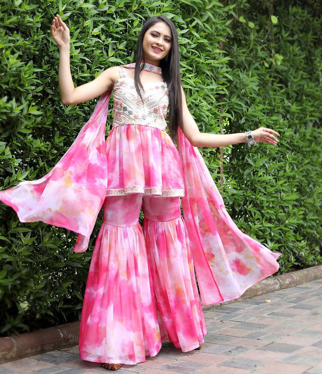 Stylish gulabi sharara set for festive wear