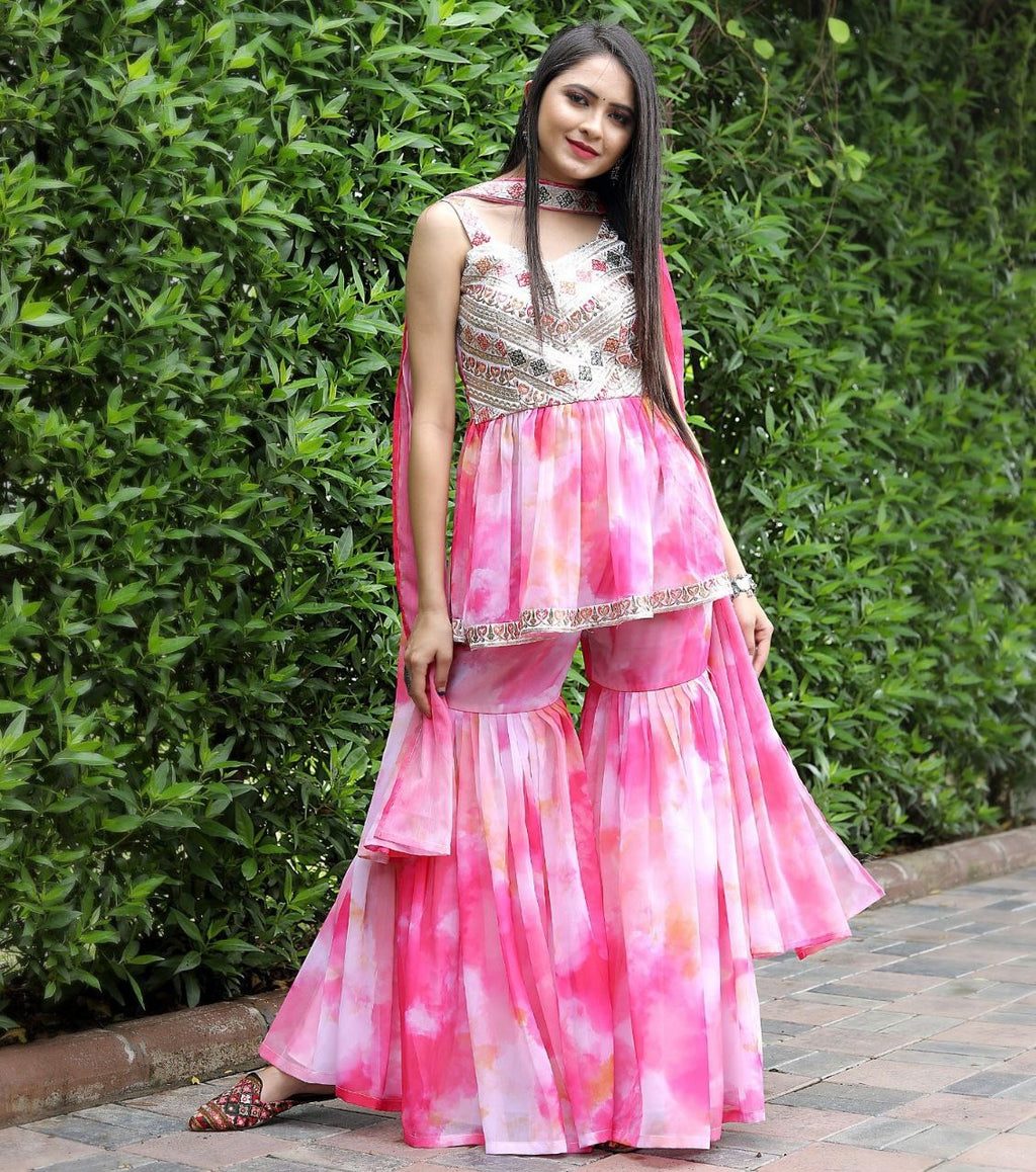 Stylish gulabi sharara set for festive wear