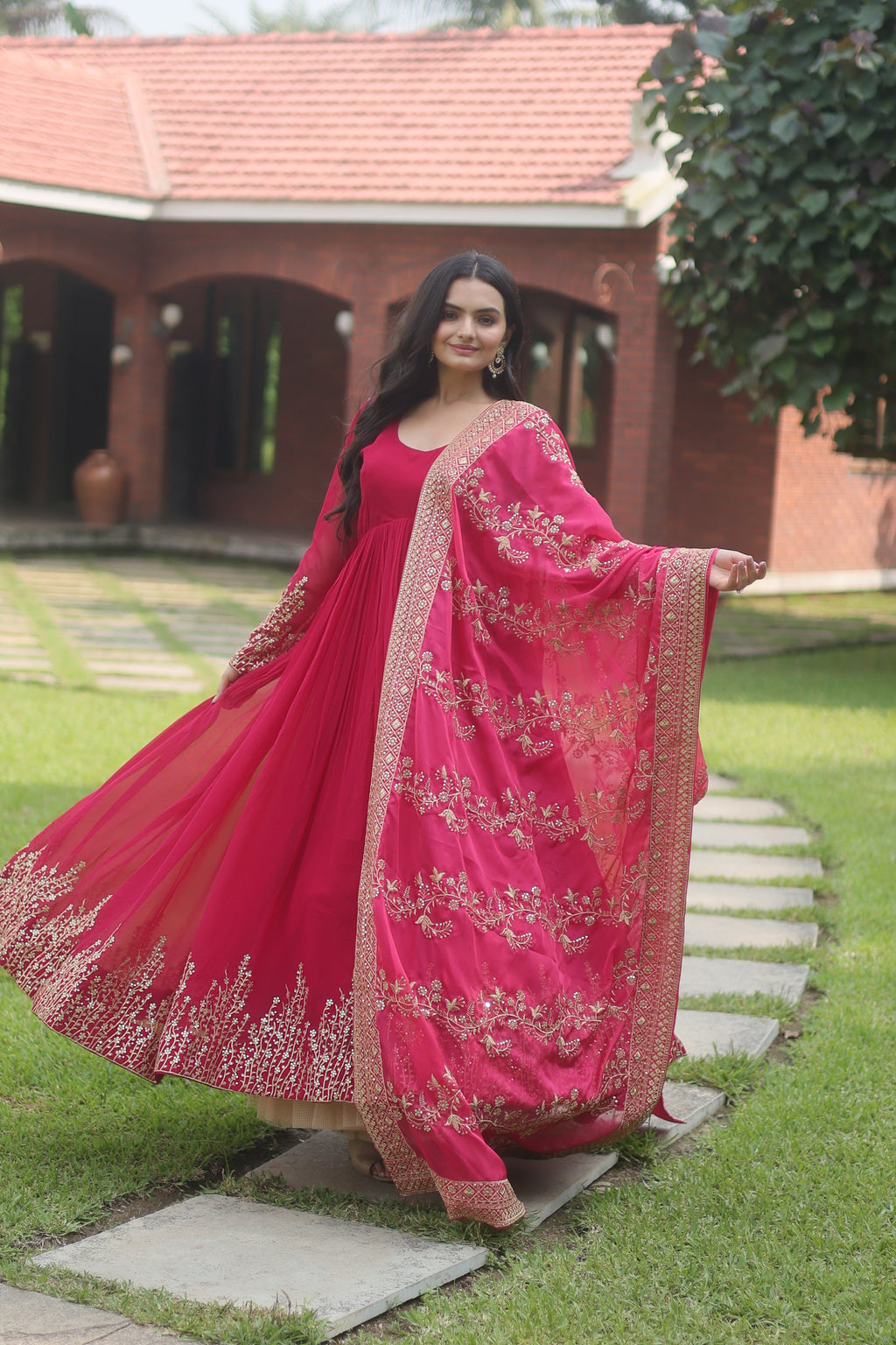 Suhana pink georgette Anarkali flared gown set