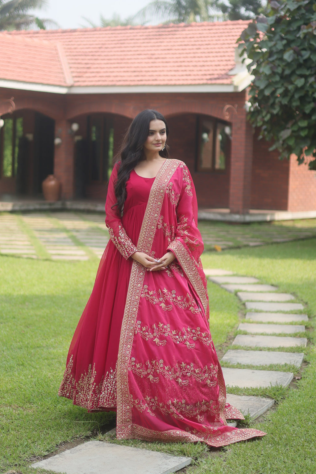 Suhana pink georgette Anarkali flared gown set