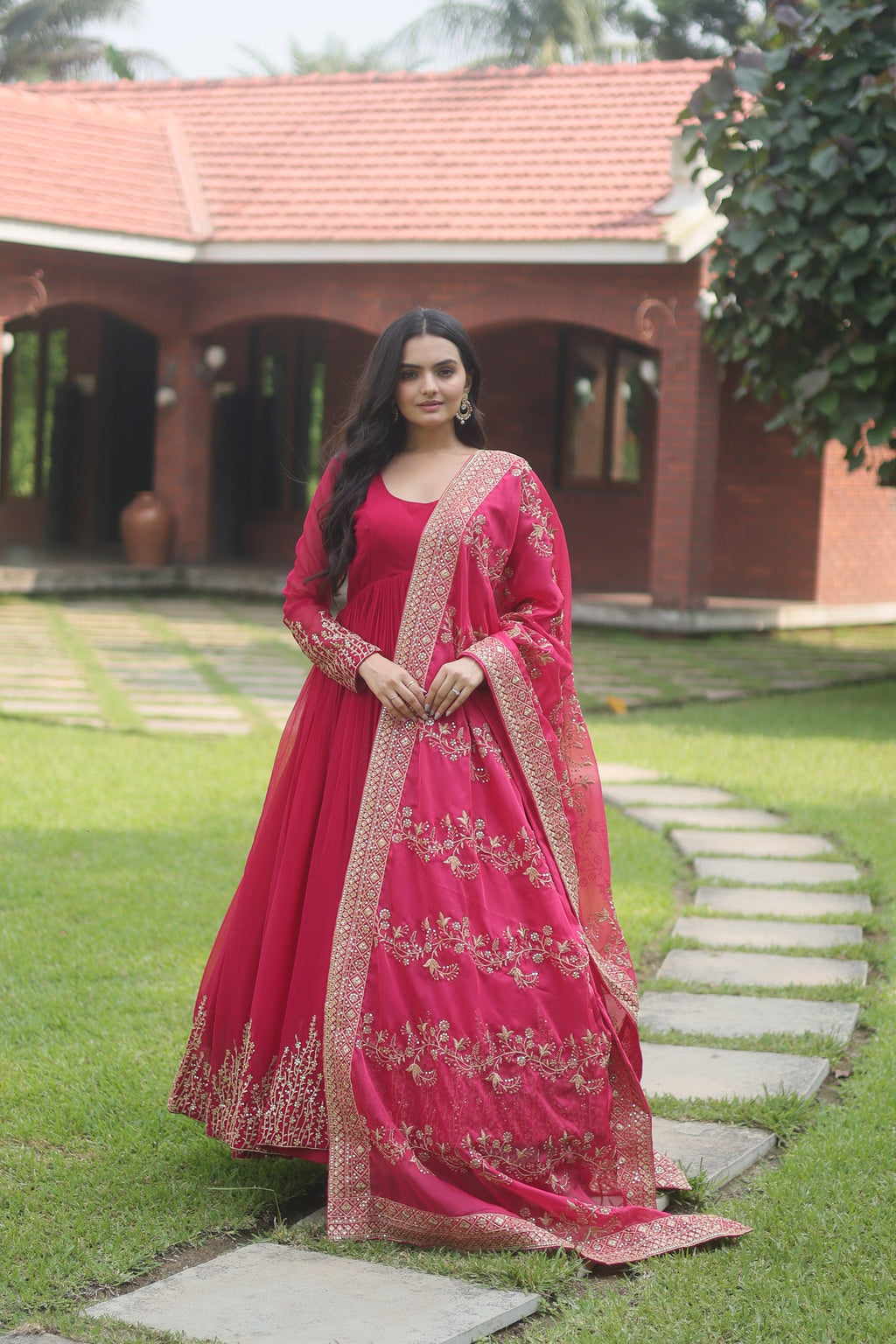 Suhana pink georgette Anarkali flared gown set