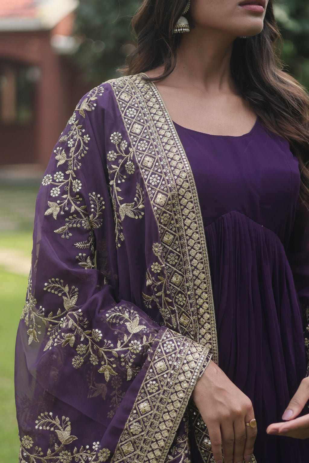 Purple georgette flared Suhana designer Anarkali gown