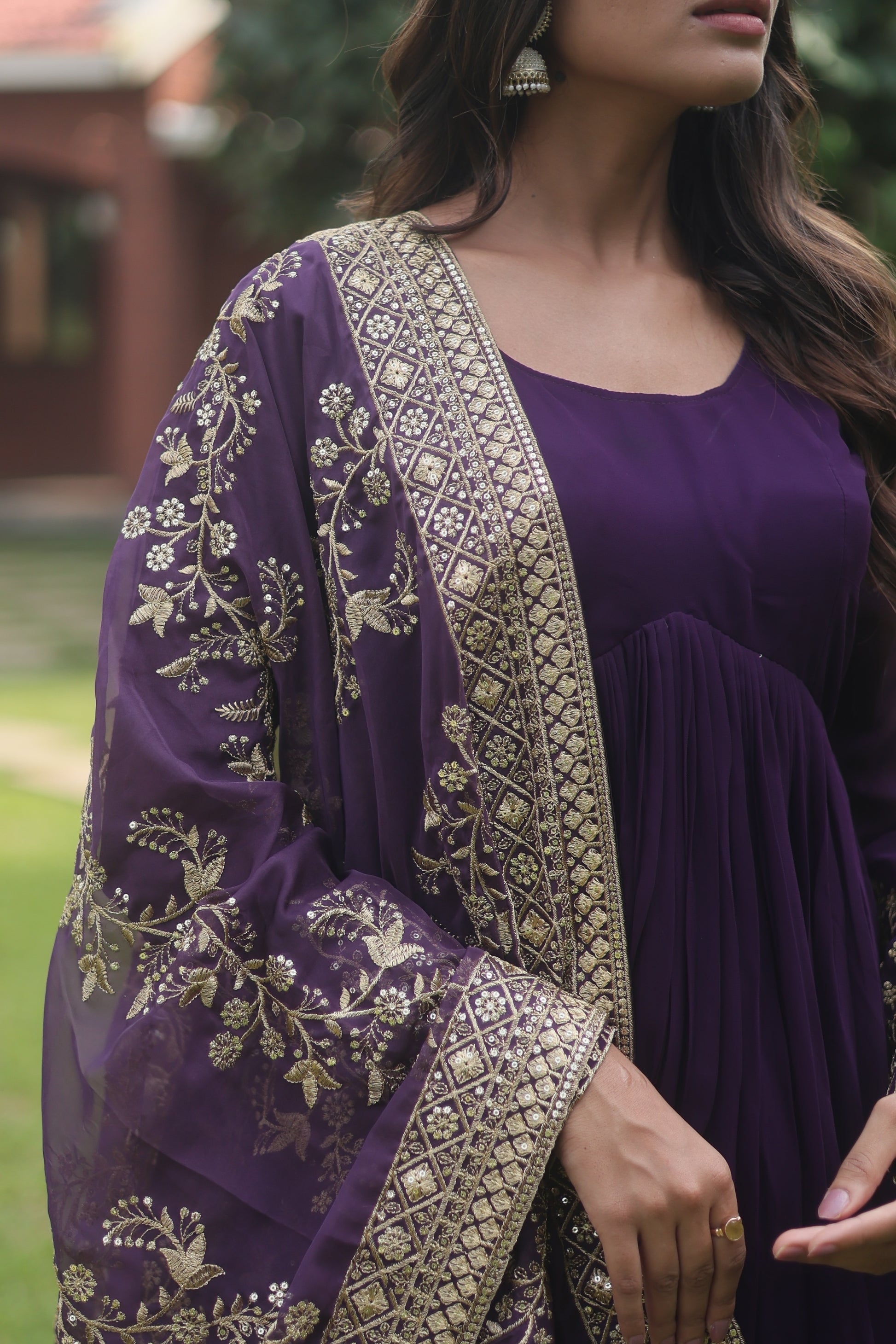 Purple georgette flared Suhana designer Anarkali gown