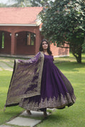 Purple georgette flared Suhana designer Anarkali gown