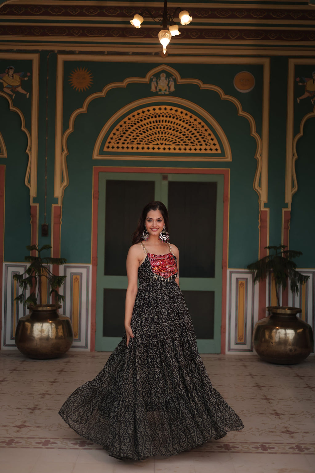 Black bandhani print georgette Taneesha designer gown