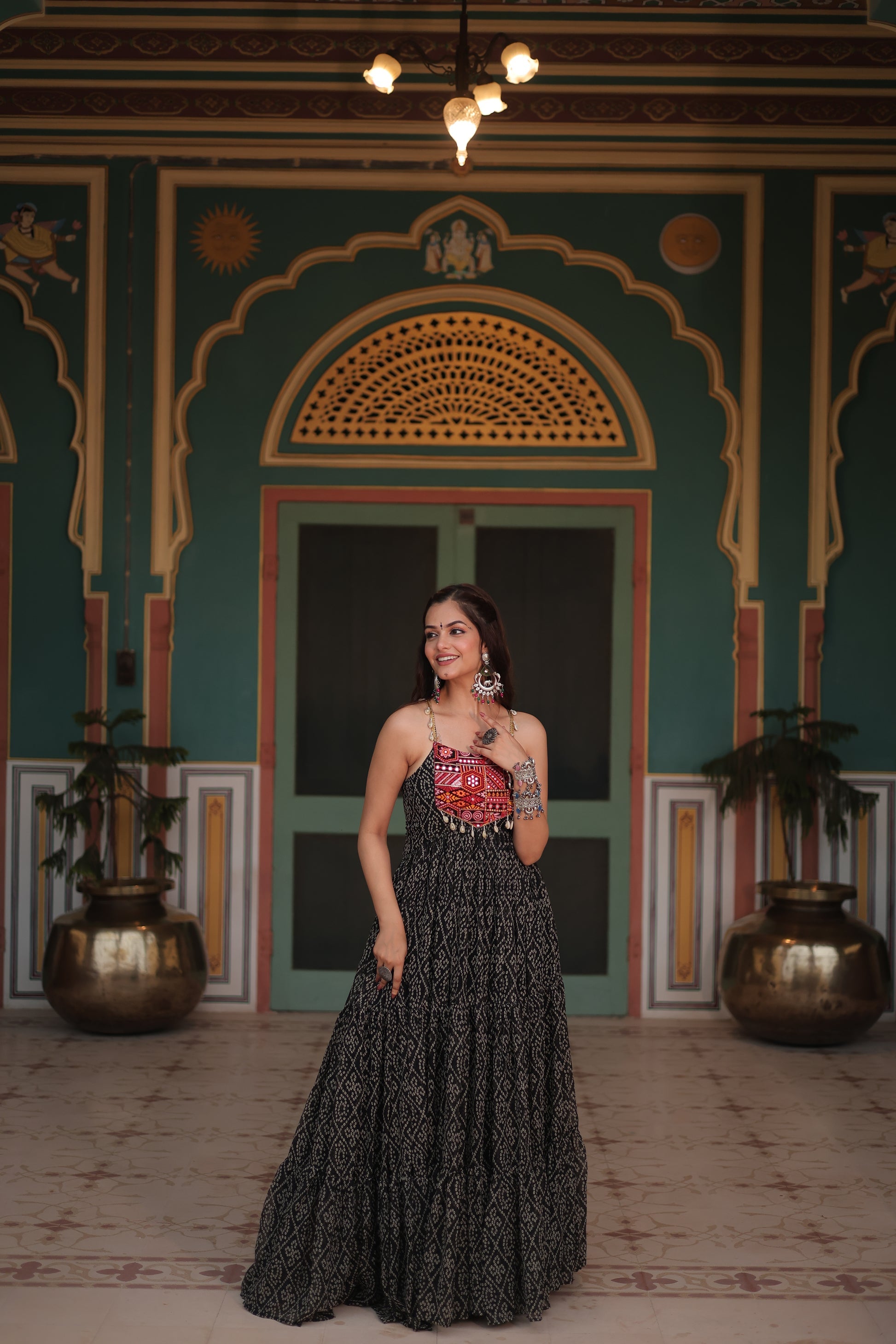 Black bandhani print georgette Taneesha designer gown