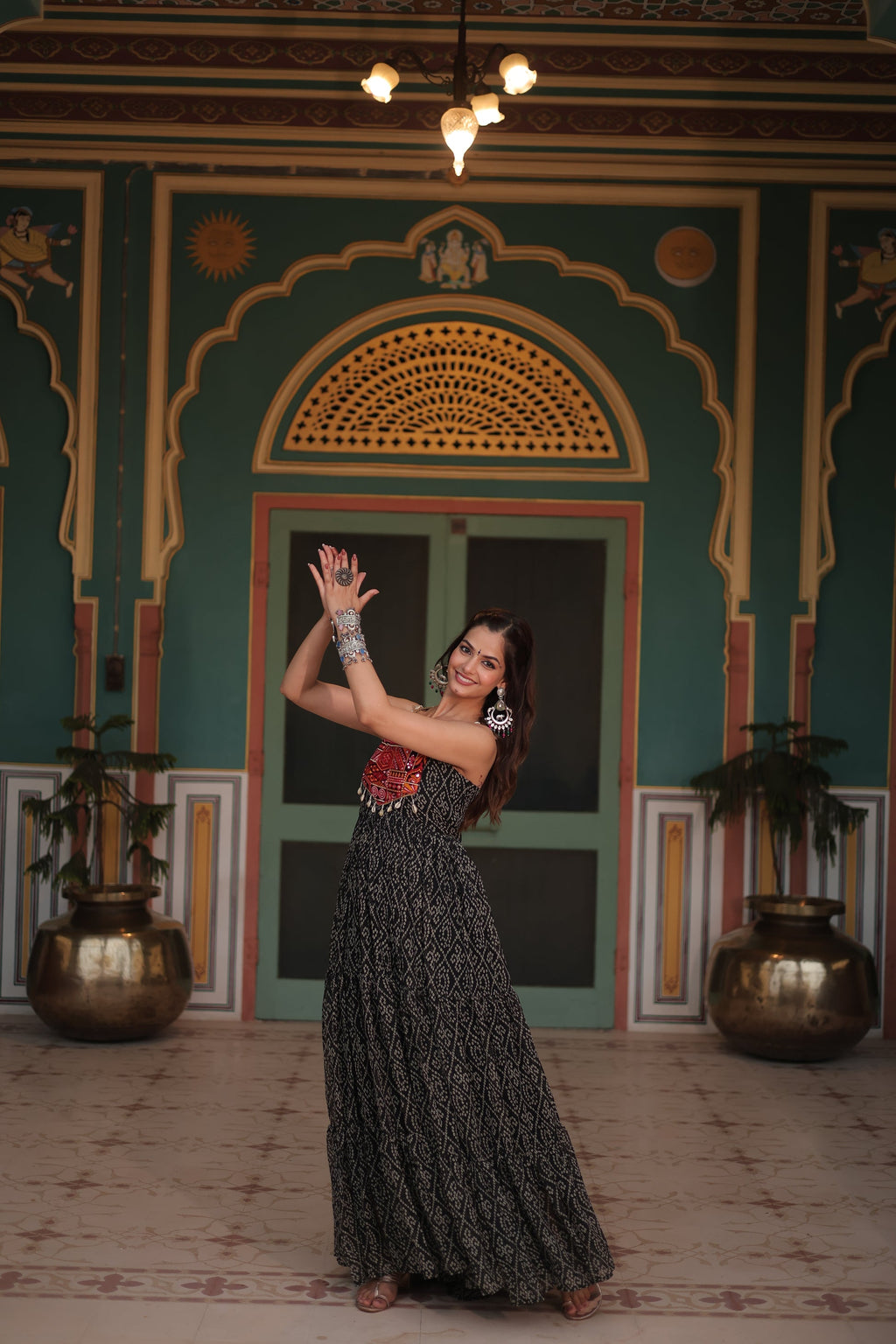 Black bandhani print georgette Taneesha designer gown