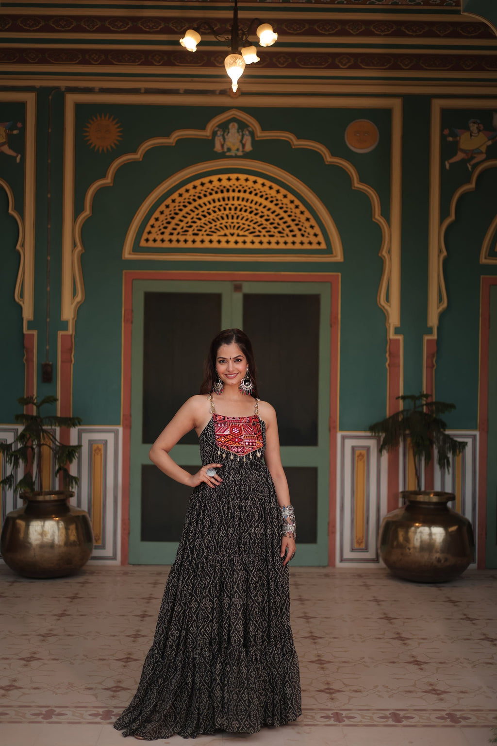Taneesha Black Georgette Bandhani Printed Gown
