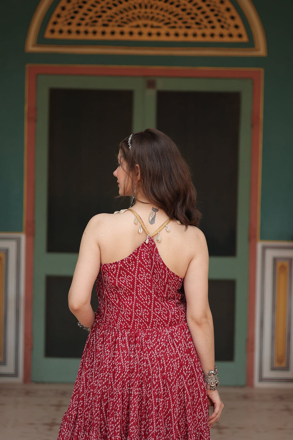 Taneesha maroon georgette bandhani printed gown
