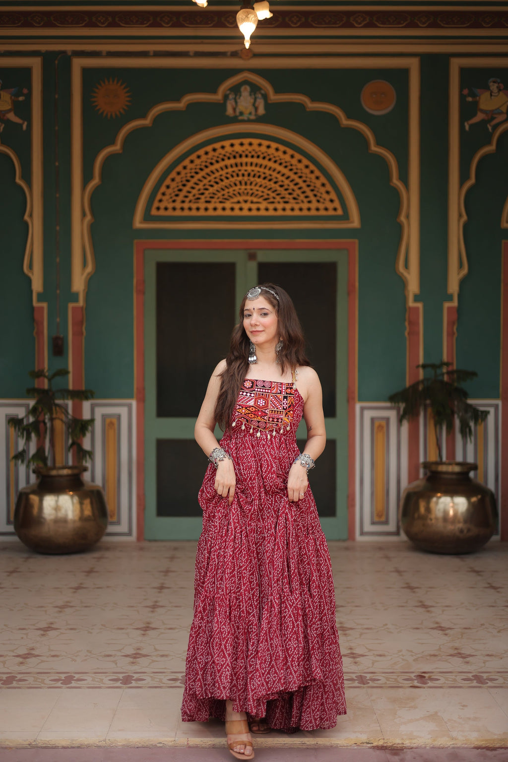 Taneesha maroon georgette bandhani printed gown