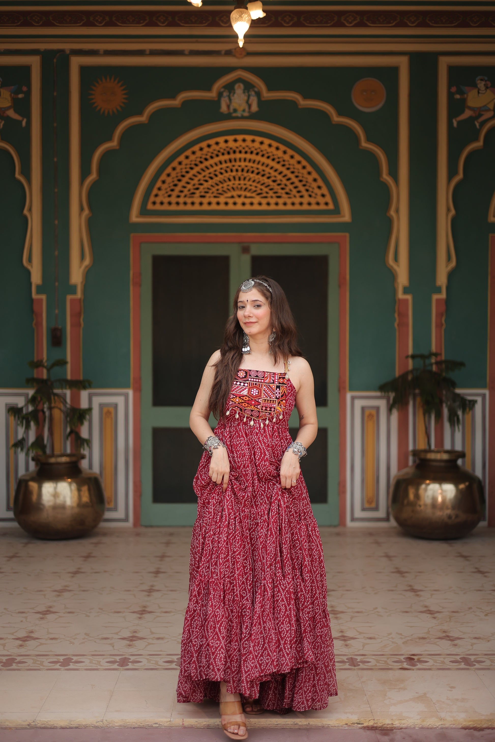 Taneesha maroon georgette bandhani printed gown