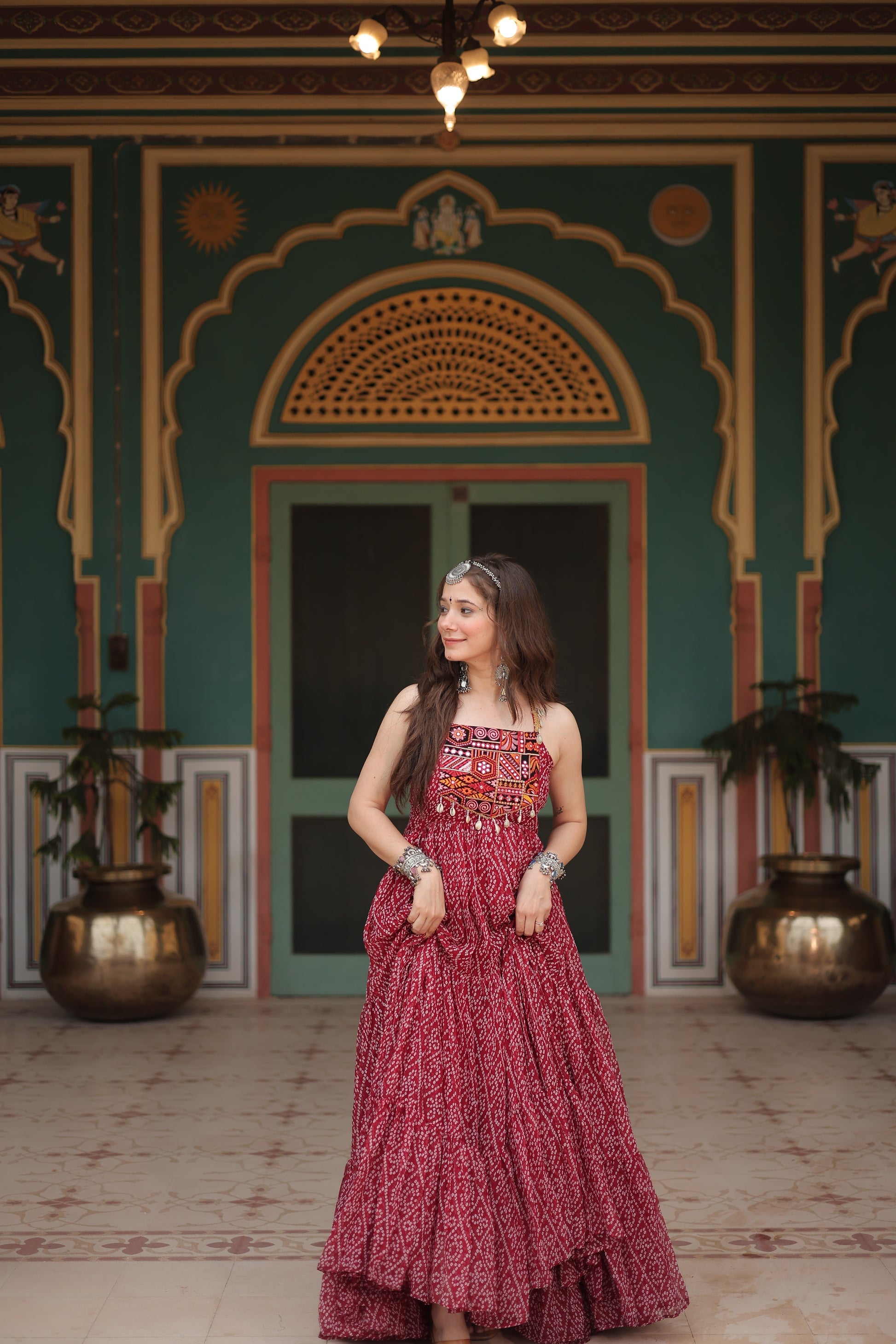 Taneesha maroon georgette bandhani printed gown