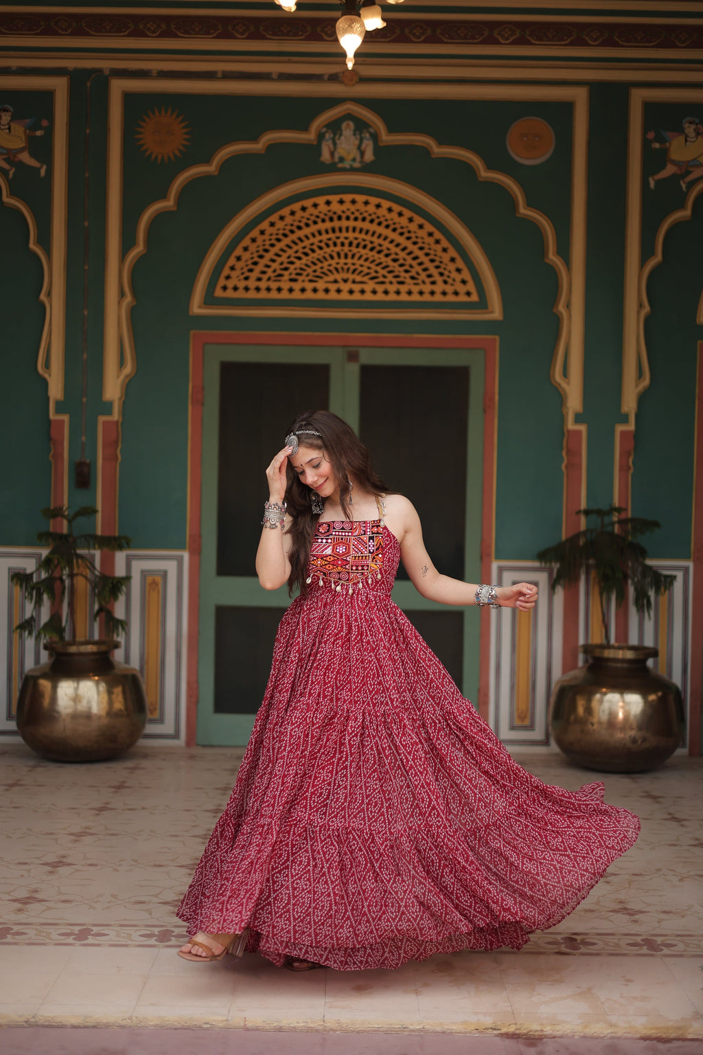 Taneesha maroon georgette bandhani printed gown