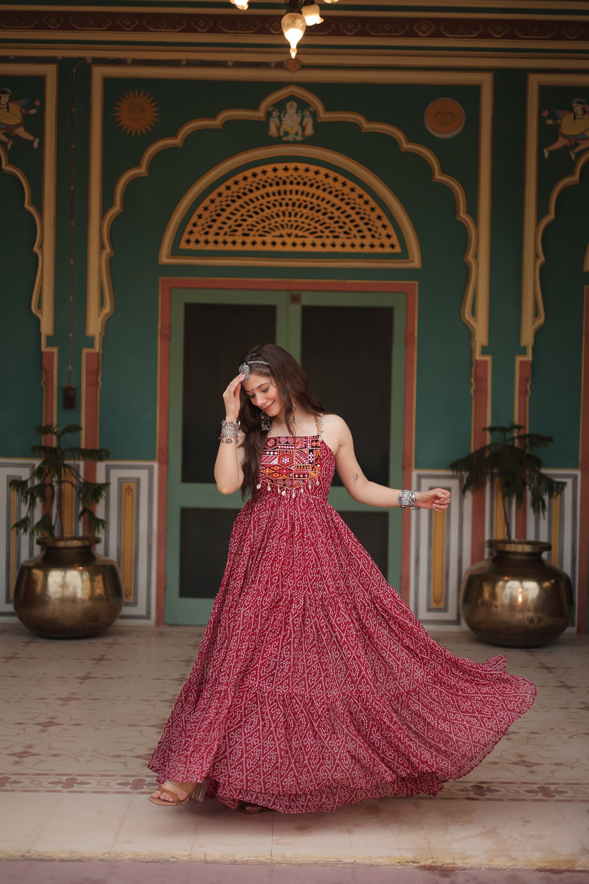 Taneesha maroon georgette bandhani printed gown