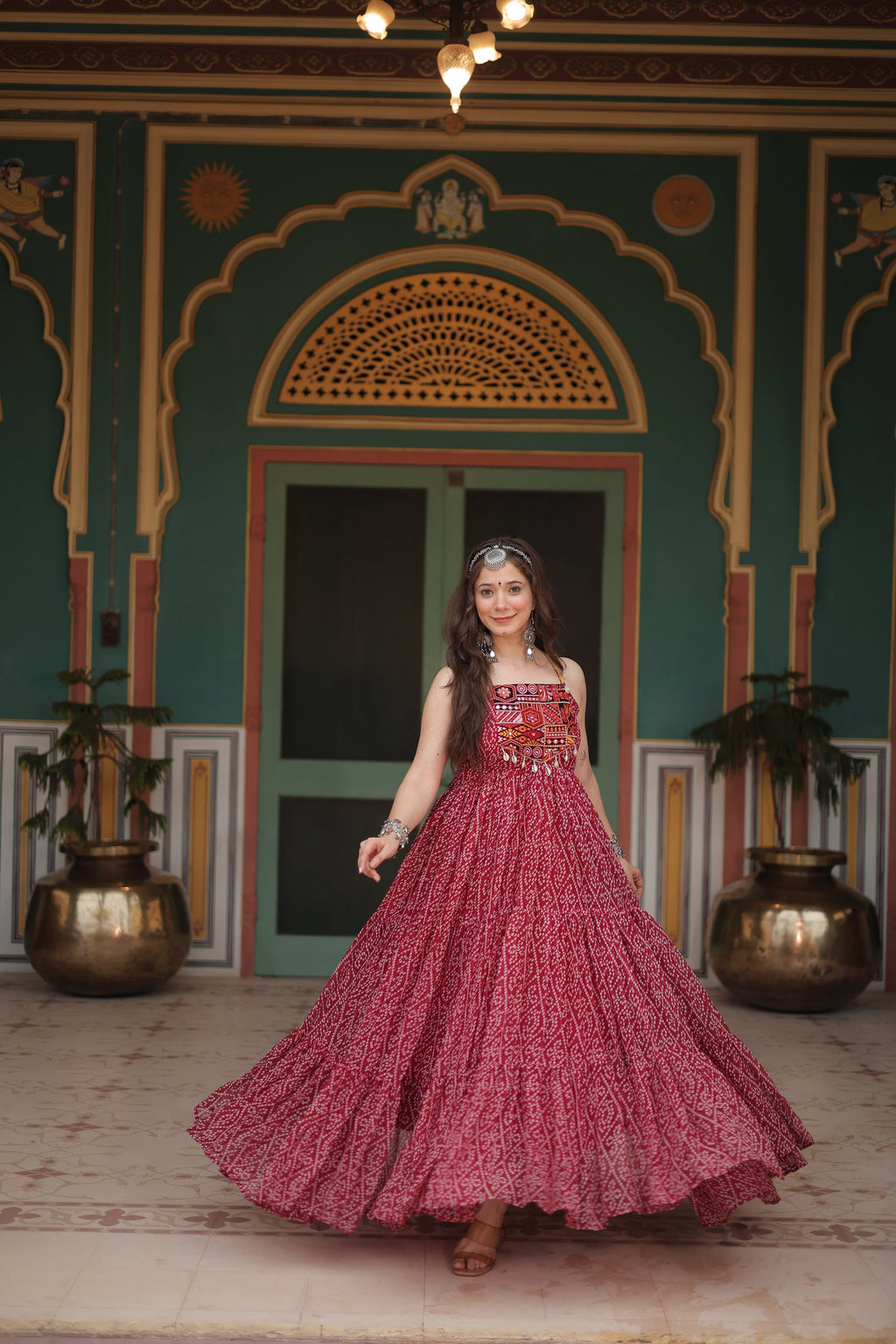 Taneesha maroon georgette bandhani printed gown