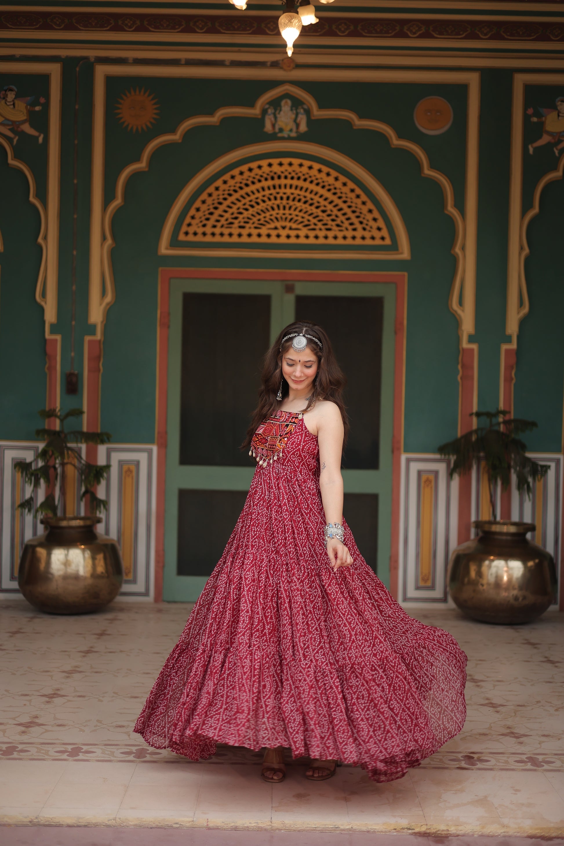 Taneesha maroon georgette bandhani printed gown