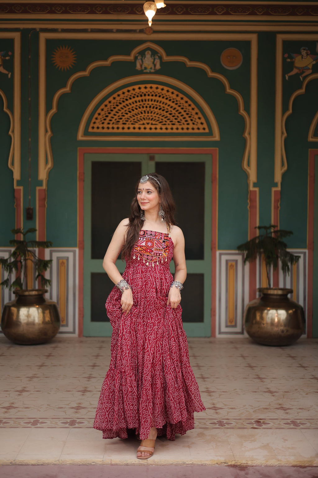 Taneesha maroon georgette bandhani printed gown