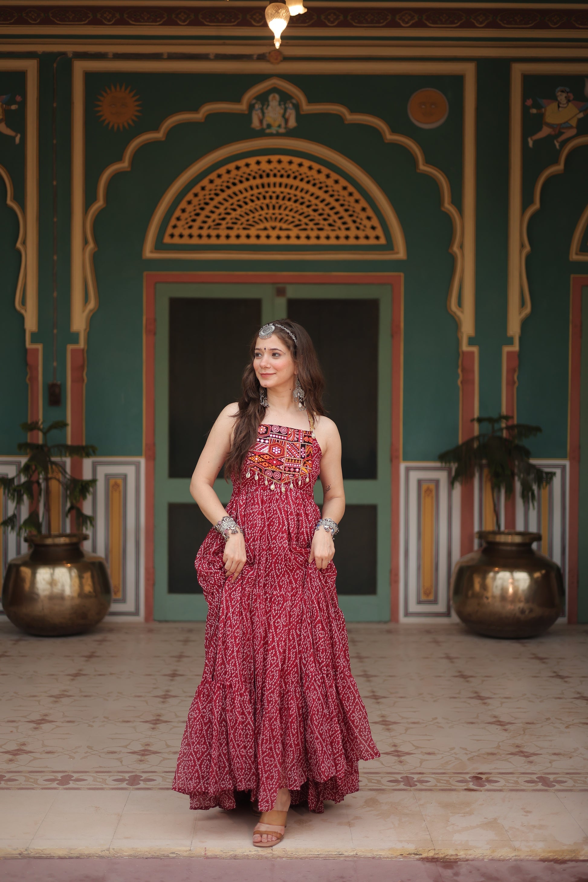 Taneesha maroon georgette bandhani printed gown