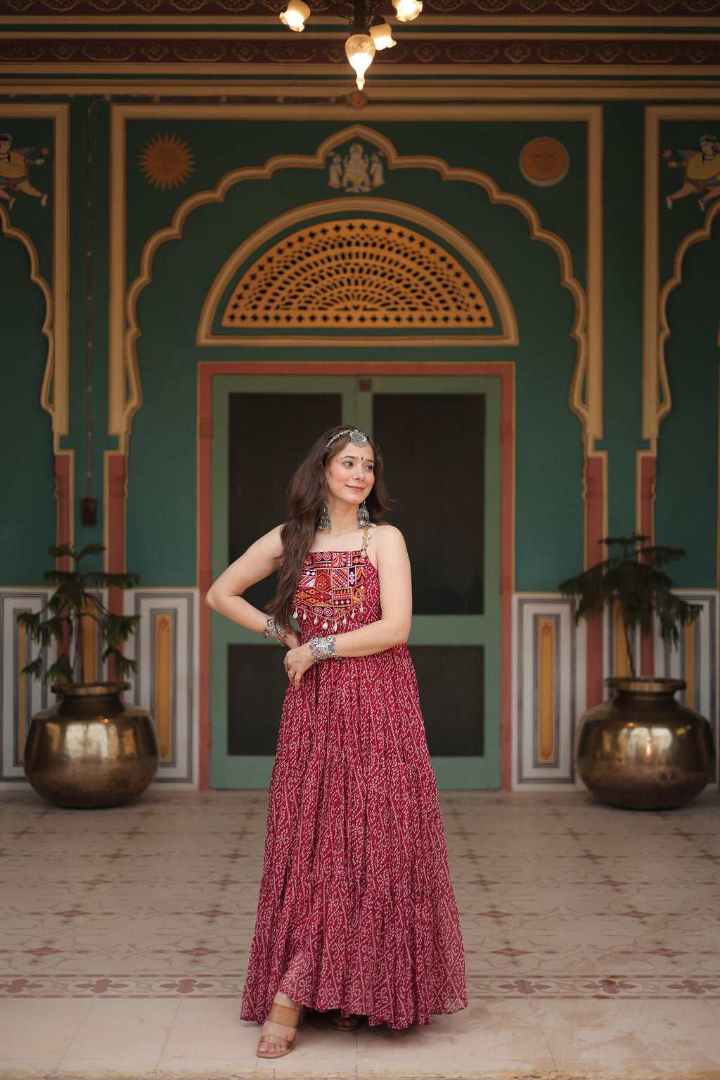 Taneesha maroon georgette bandhani printed gown