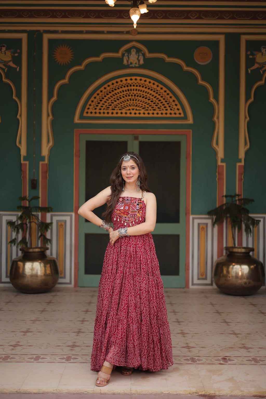 Taneesha maroon georgette bandhani printed gown
