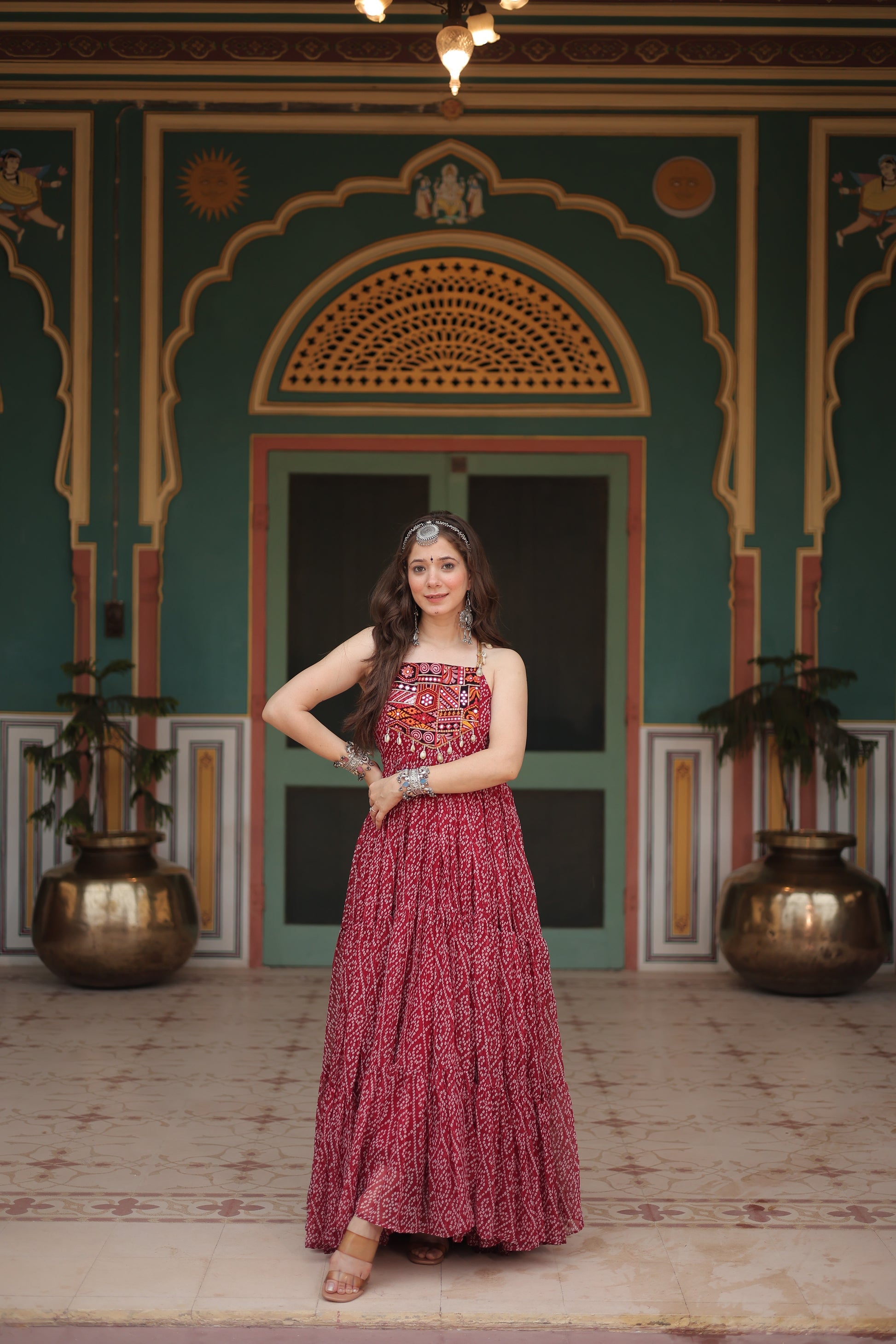 Taneesha maroon georgette bandhani printed gown