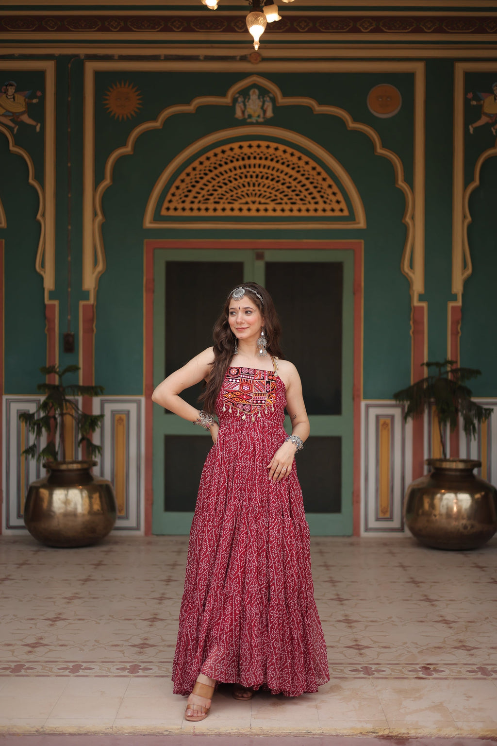 Taneesha maroon georgette bandhani printed gown
