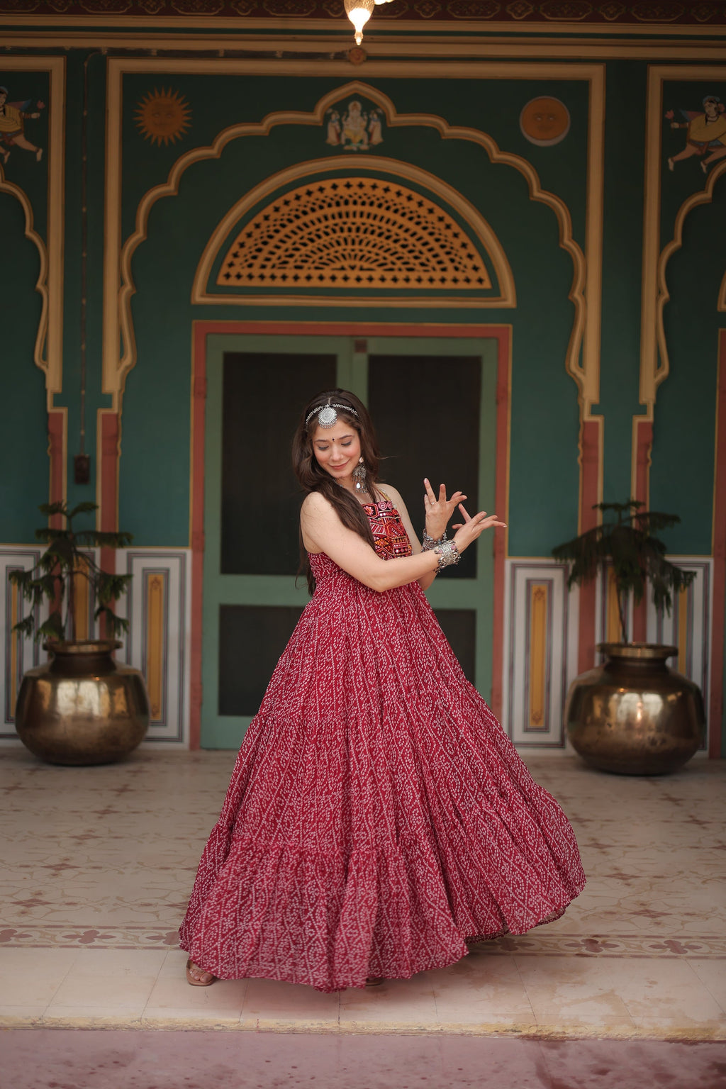 Taneesha maroon georgette bandhani printed gown