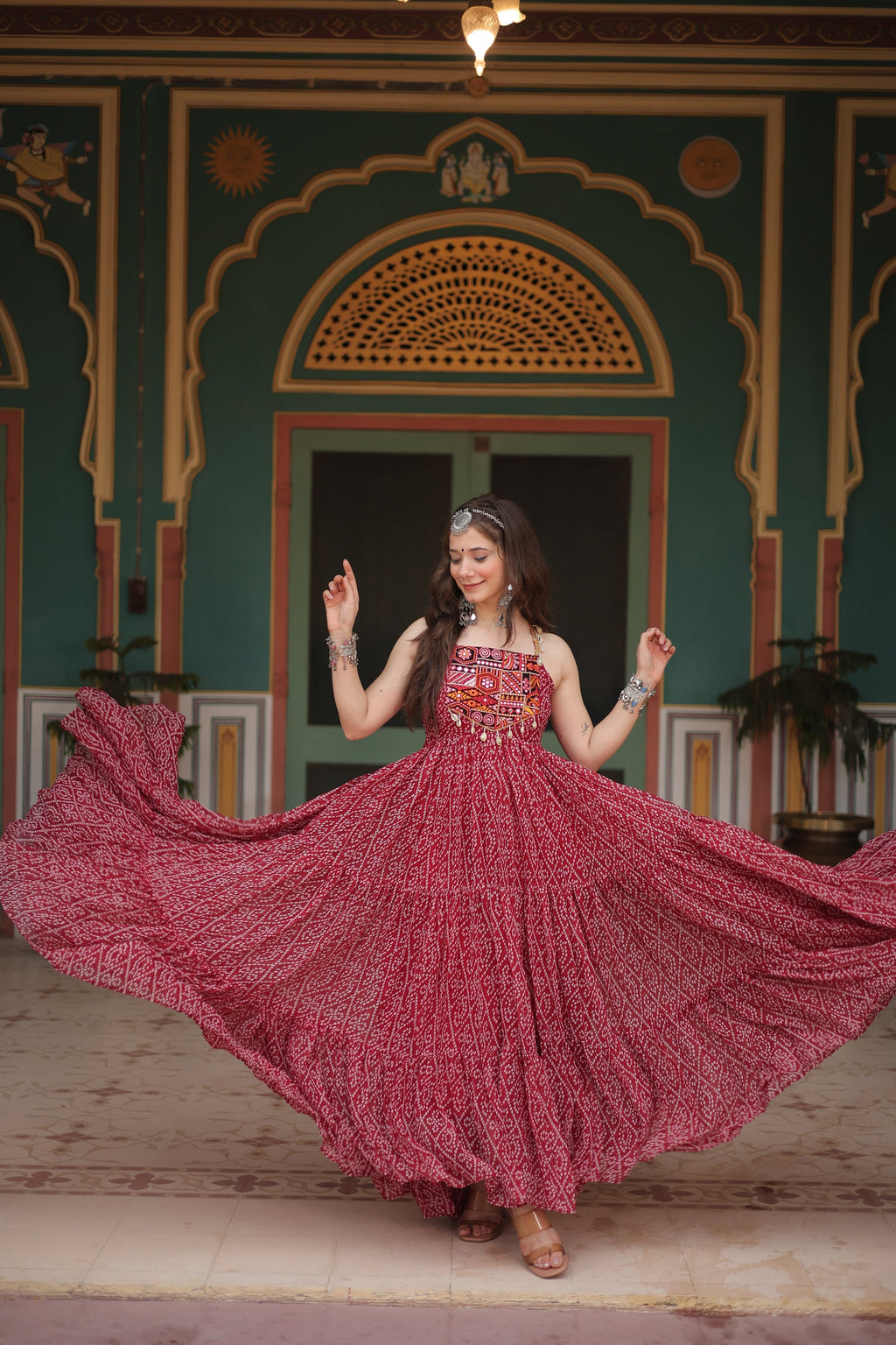 Taneesha maroon georgette bandhani printed gown