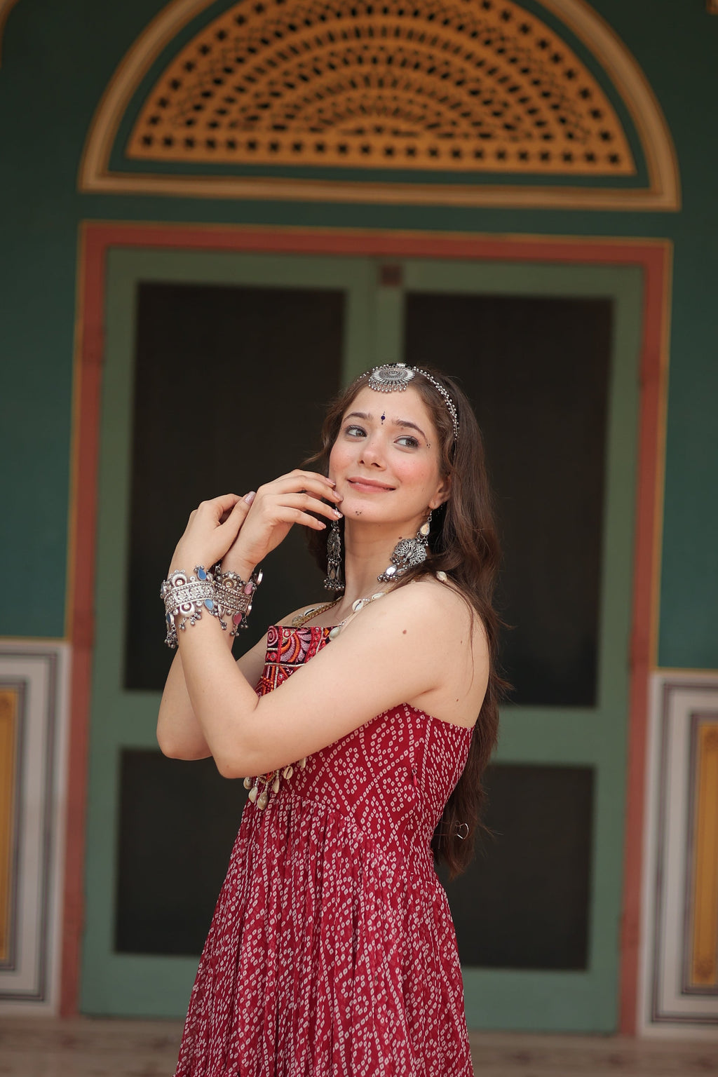 Taneesha maroon georgette bandhani printed gown