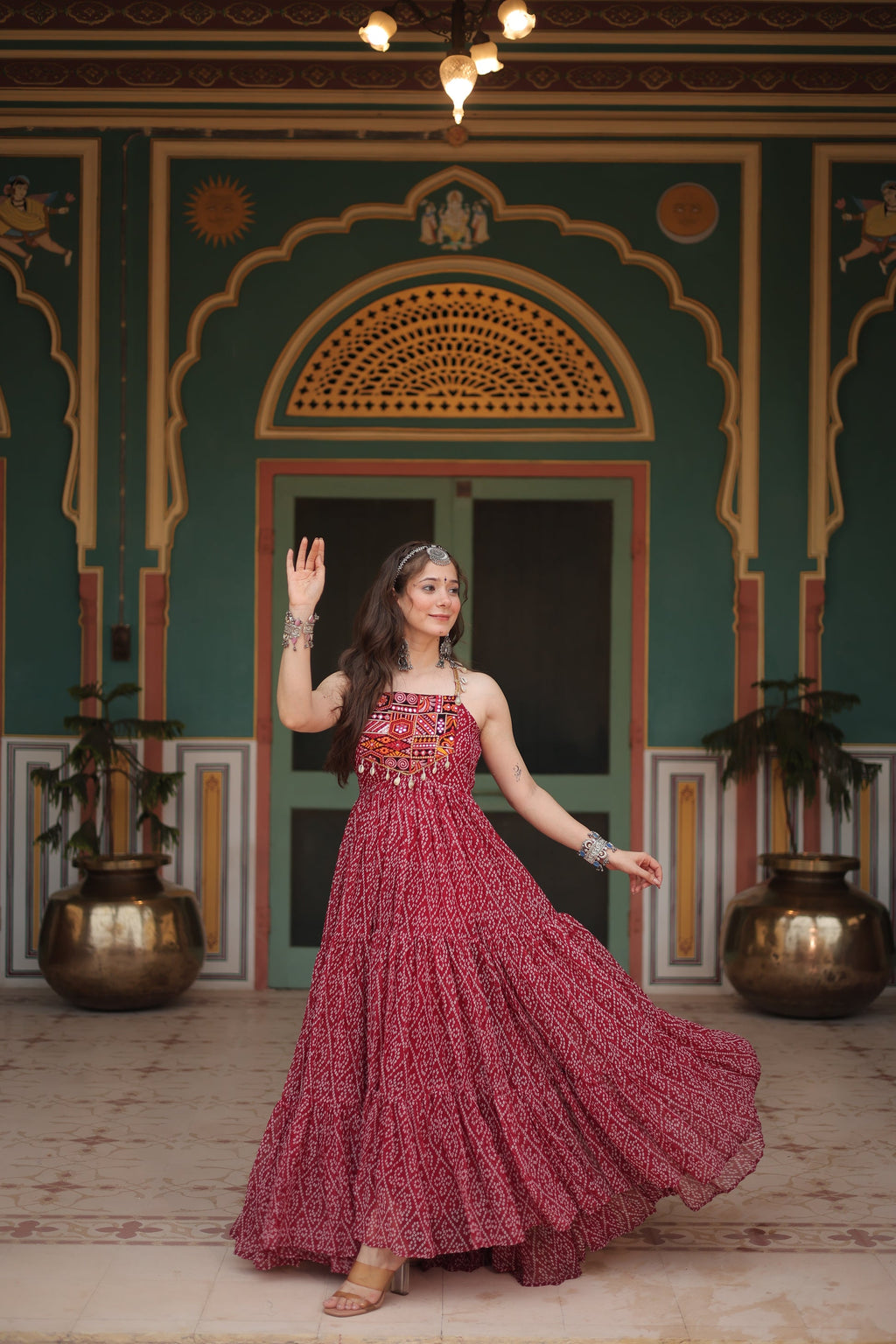 Taneesha maroon georgette bandhani printed gown