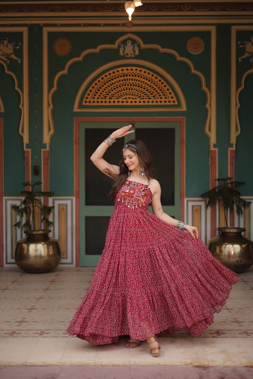 Taneesha maroon georgette bandhani printed gown