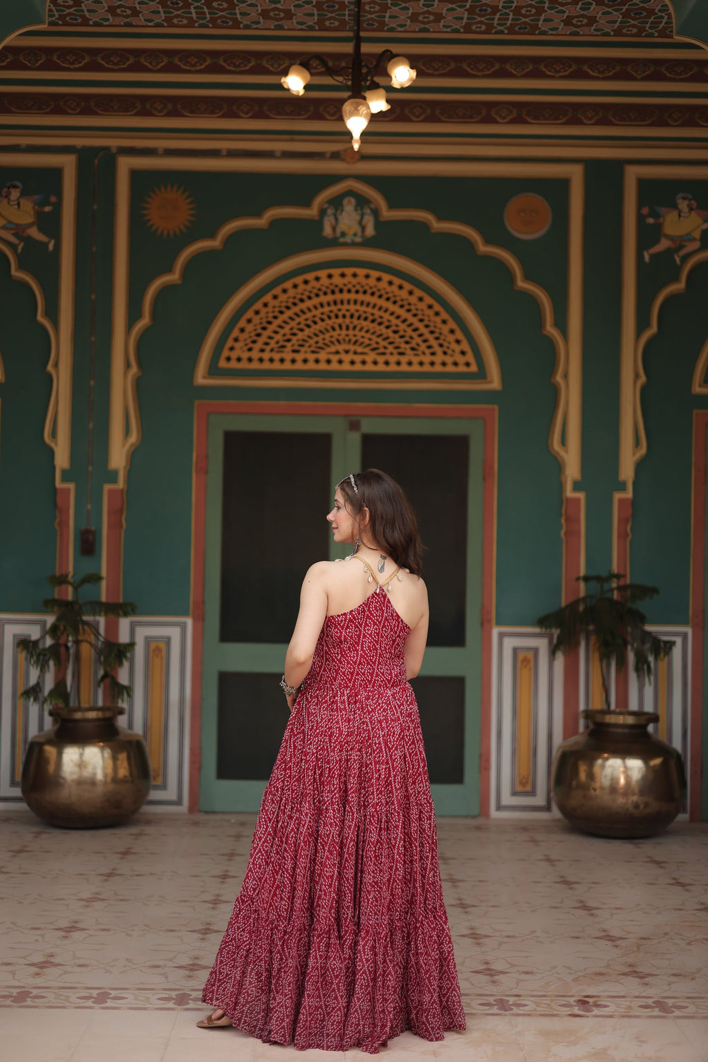 Taneesha maroon georgette bandhani printed gown