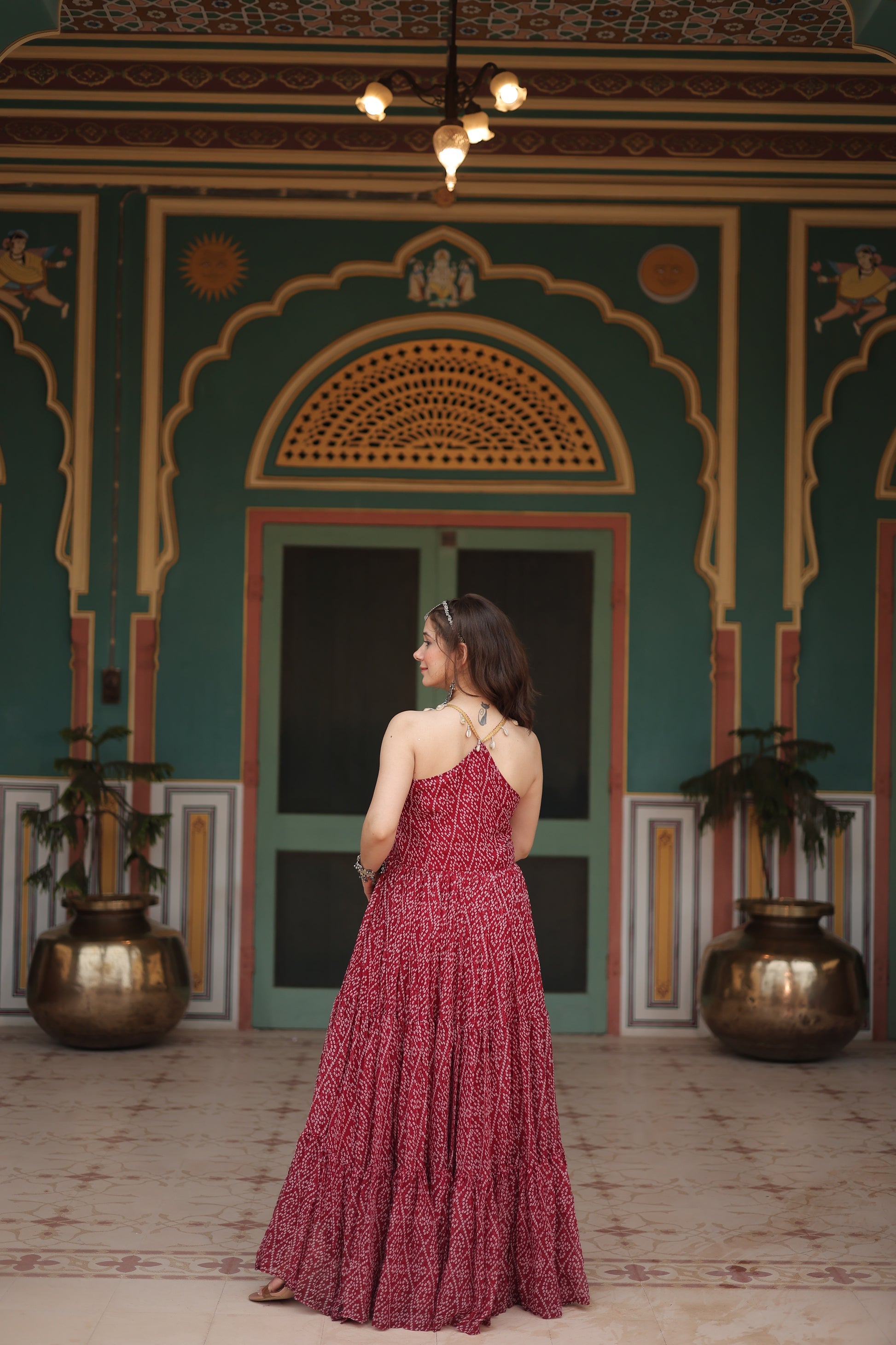 Taneesha maroon georgette bandhani printed gown